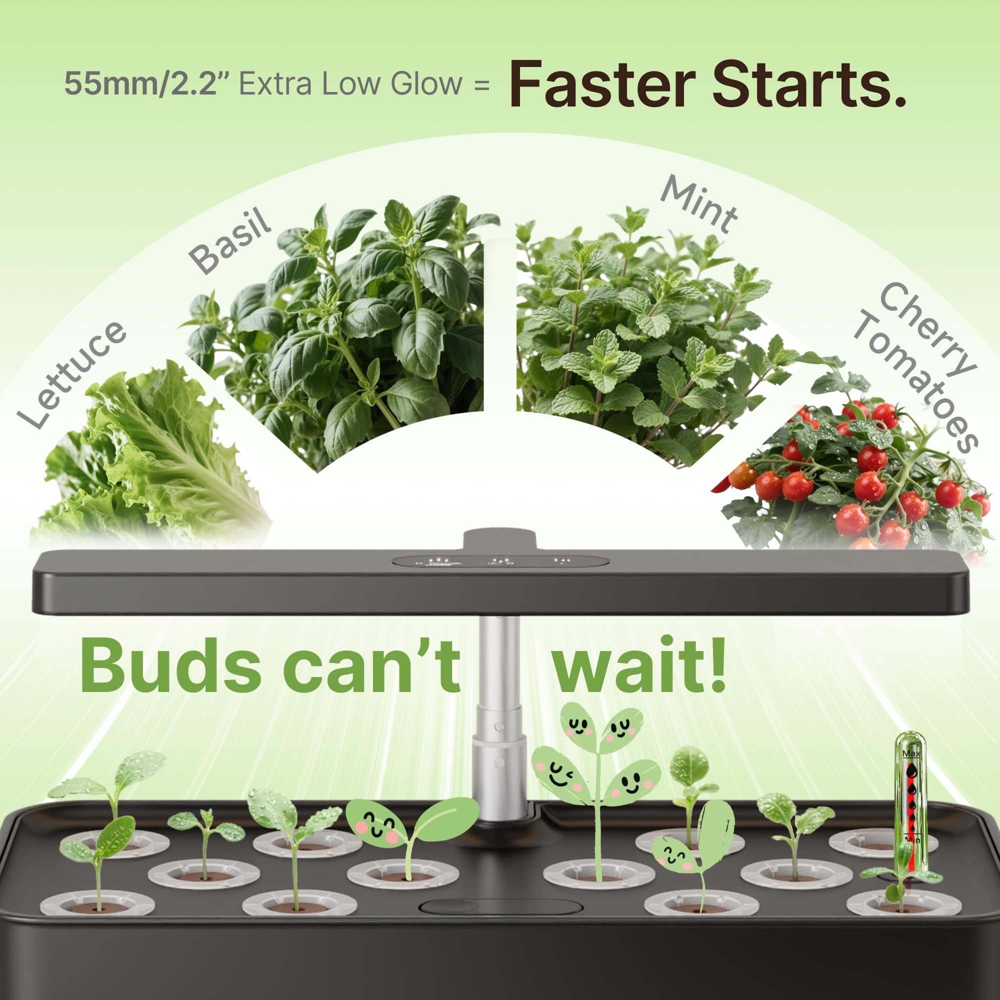 SUNCOZE compact indoor garden setup fits on countertop for convenient gardening.