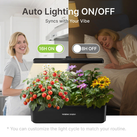 SUNCOZE vegetable mode on the control panel supports leafy green growth.