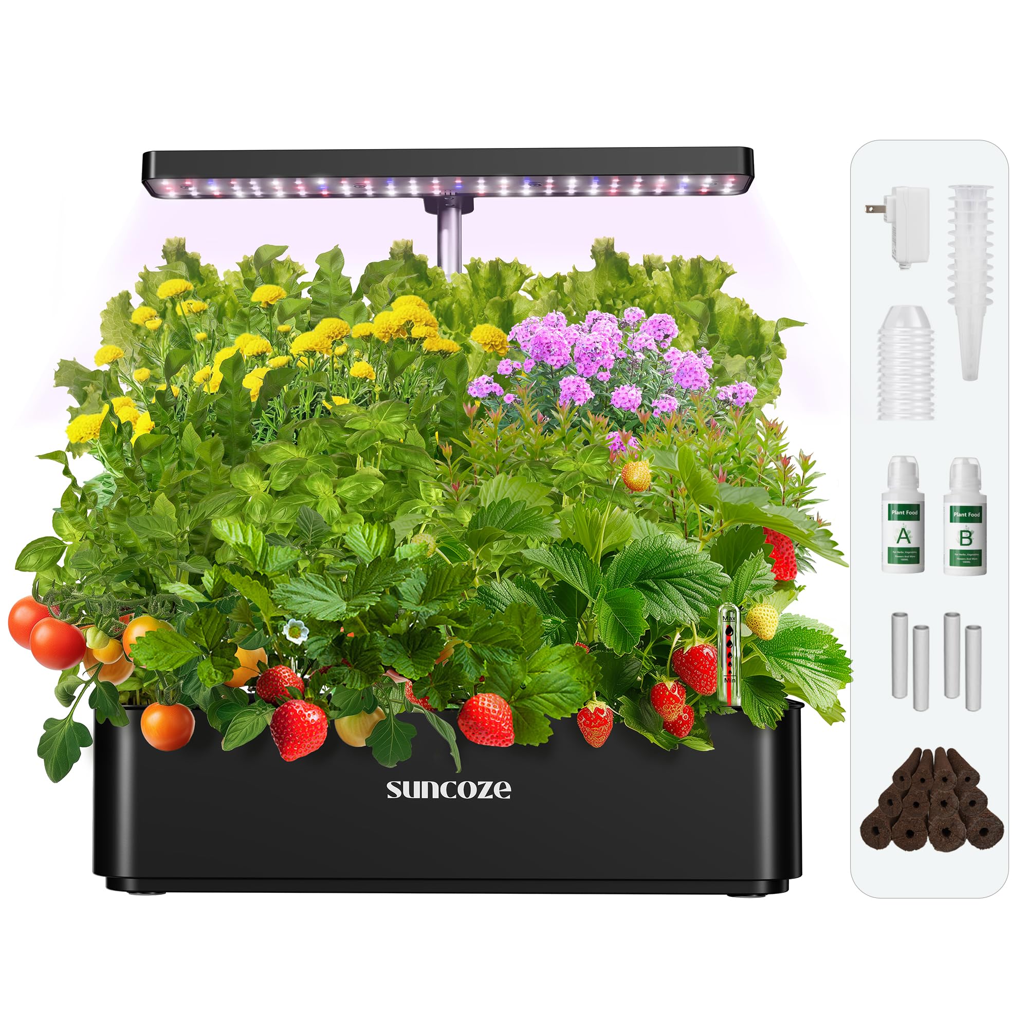 SUNCOZE plant sponges and nutrients included for ready-start growing.