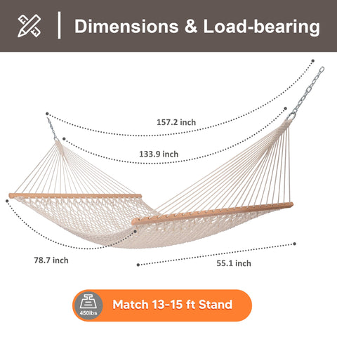 SUNCREAT 3-ply cotton ropes provide comfortable support and air circulation.