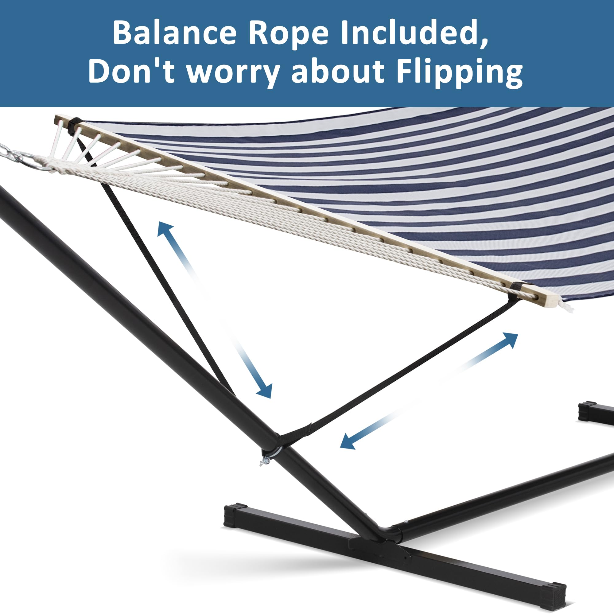 SUNCREAT 55-inch hardwood spreader bar adds stylish stability for safe lounging.