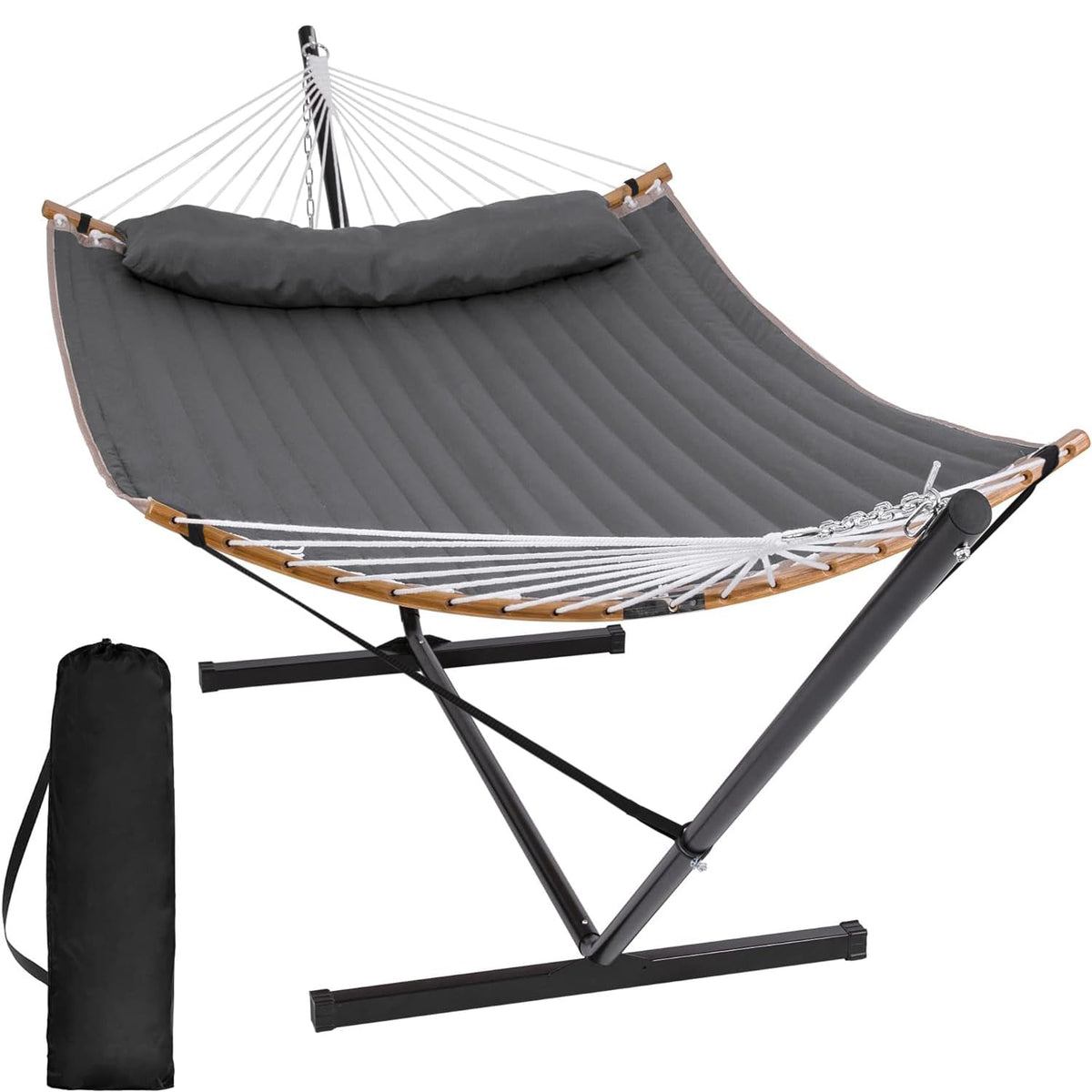 SUNCREAT double hammock with stand ready for stable outdoor lounging