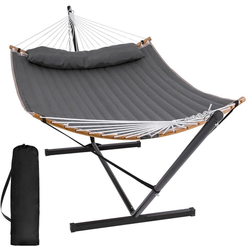 SUNCREAT double hammock with stand ready for stable outdoor lounging