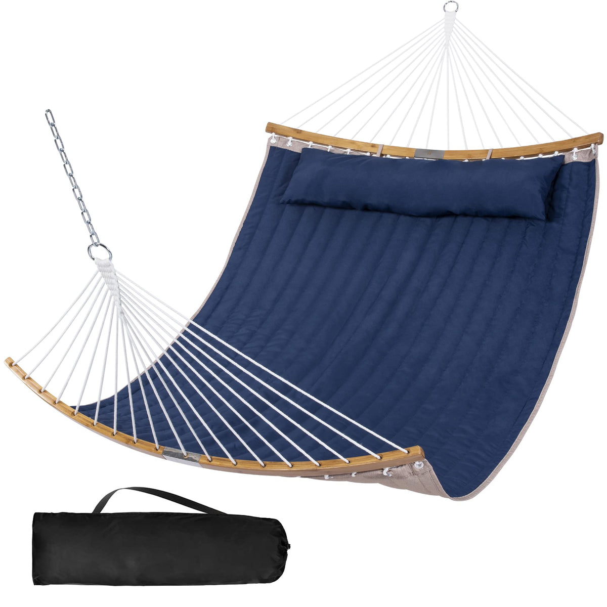 Suncreat hammock bed 74.8 by 55 inches in navy blue, ideal for two-person lounging.