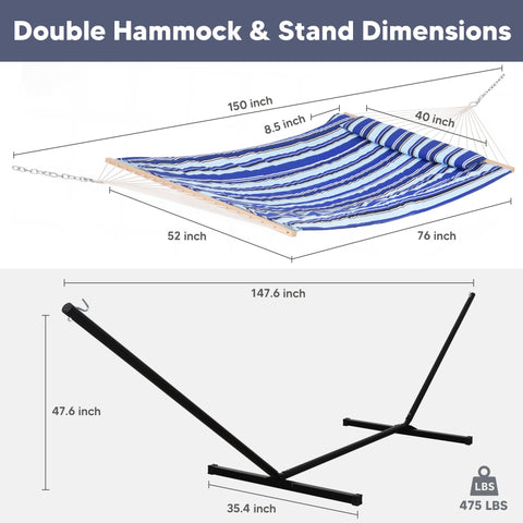 SUNCREAT hammock bed 76 by 52 inches offers spacious two-person lounging.