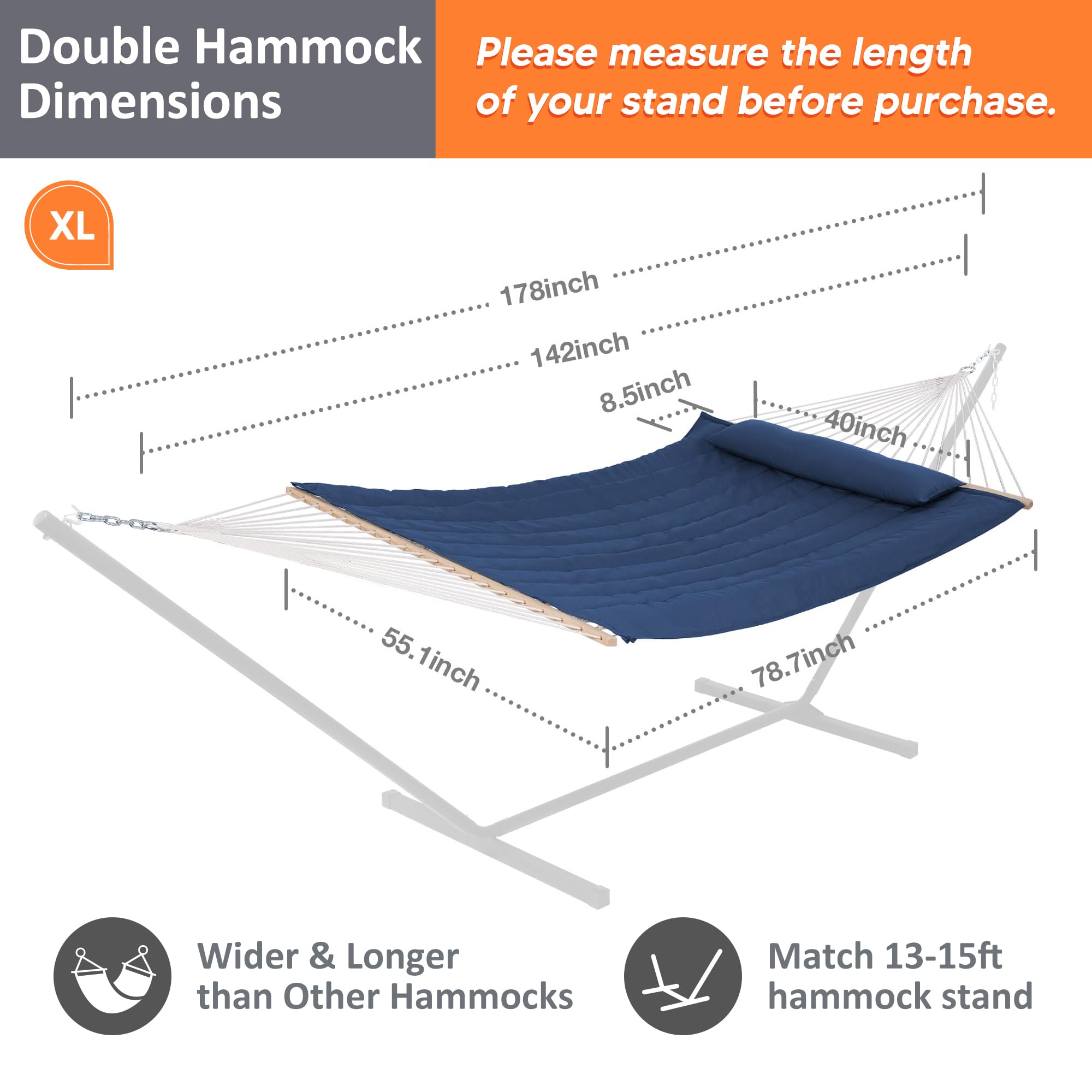 SUNCREAT hammock bed size 78.7 by 55.1 inches with ample lounging space