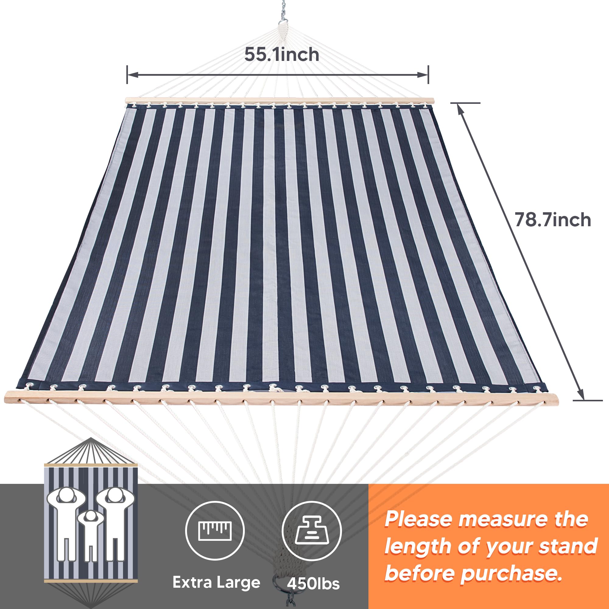 SUNCREAT double hammock bed size 78.7 by 55.1 inches for two adults