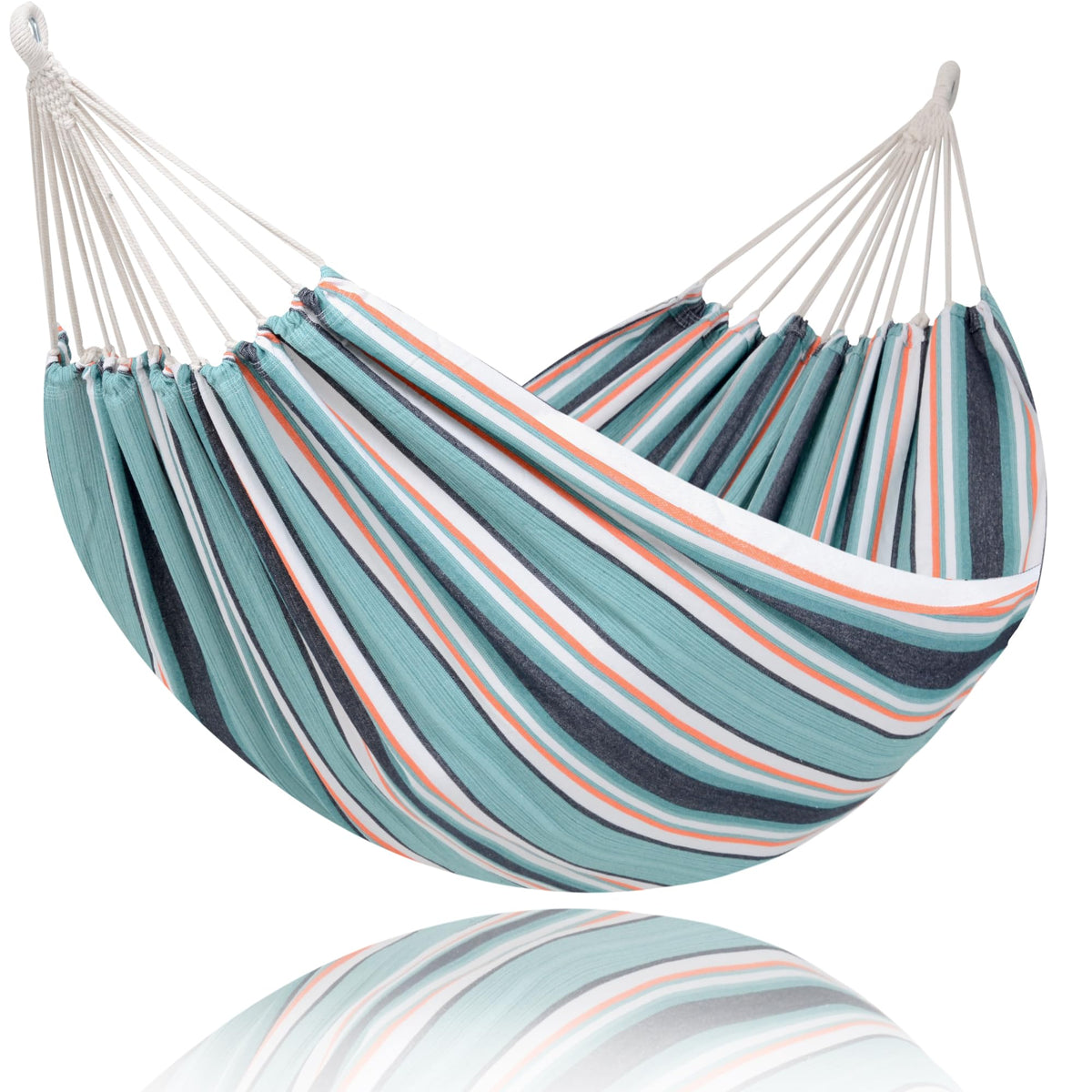 SUNCREAT Hammock outdoor double green-red setup for relaxed backyard lounging.