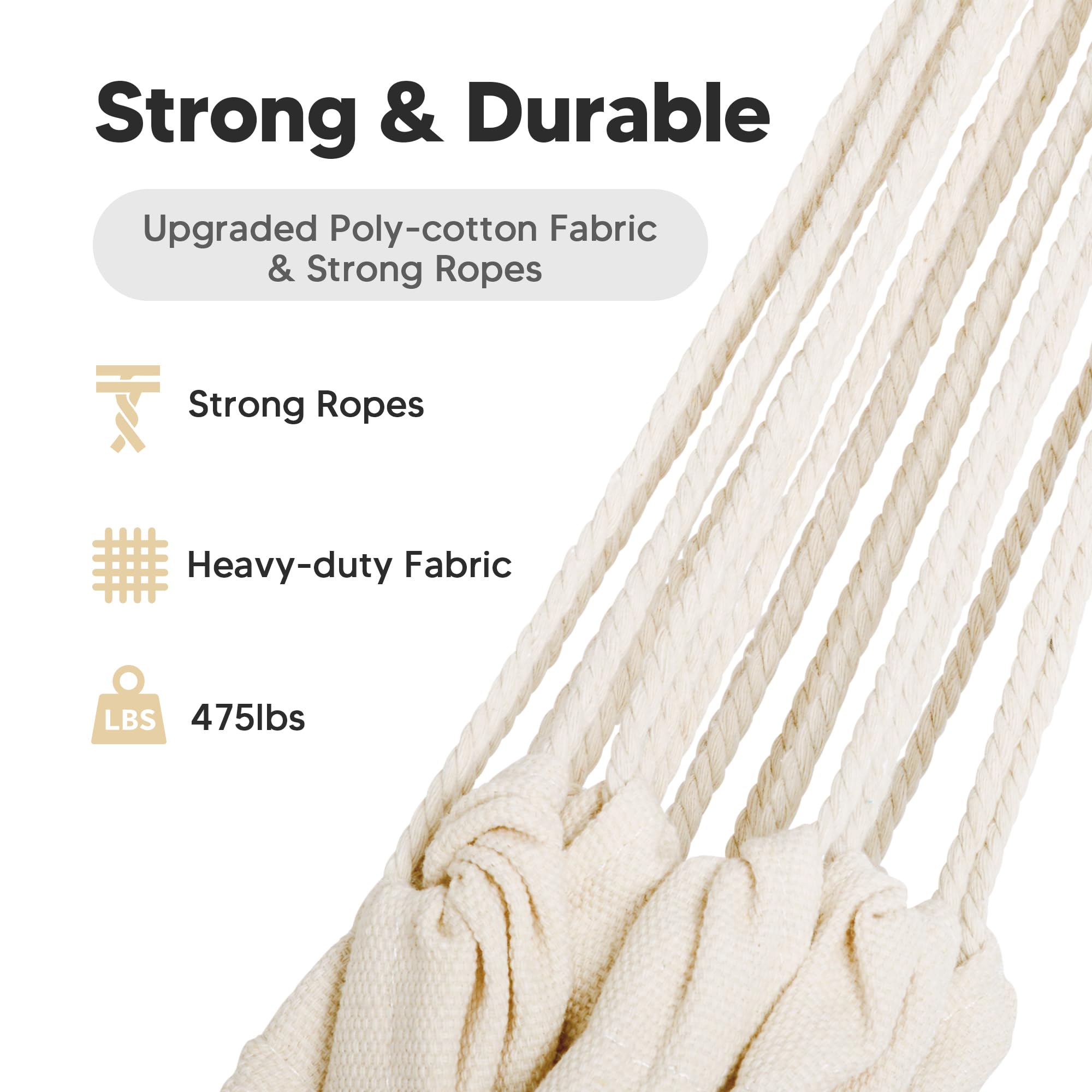 SUNCREAT hammock rope-end assembly highlights secure support and durability.