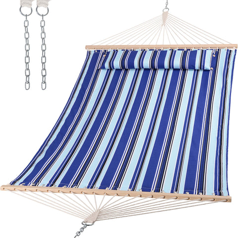 Suncreat quilted fabric hammock in blue stripes for cozy outdoor lounging