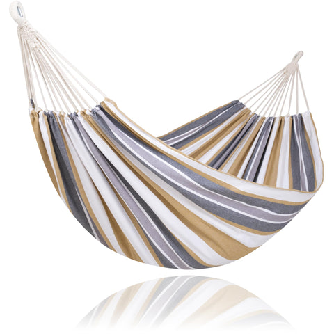 SUNCREAT large hammock ready for tree setup in a sunny yard.