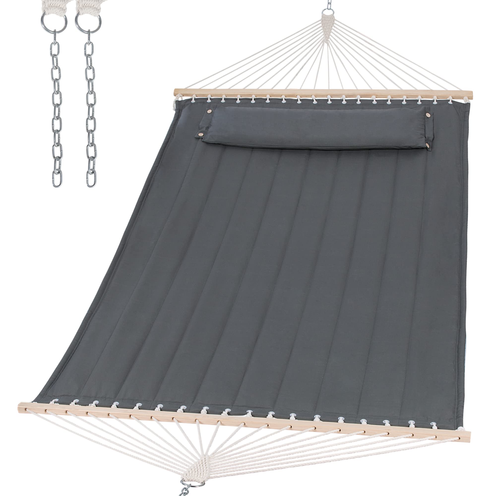SUNCREAT portable tree hammock with wooden spreader-bar for stable outdoor lounging