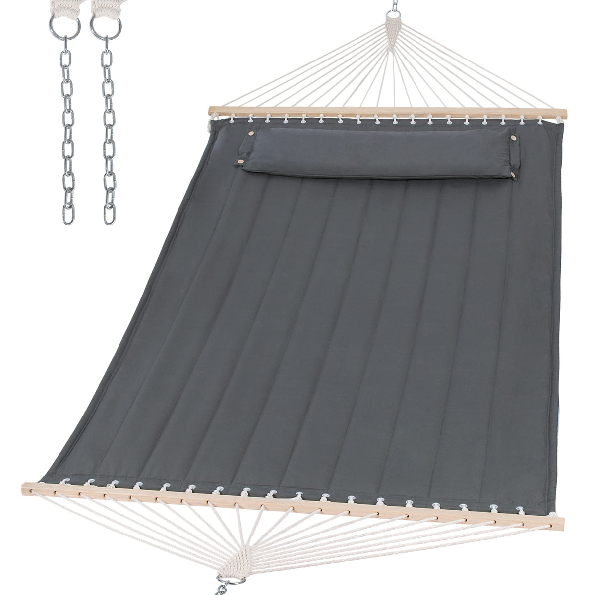 SUNCREAT portable tree hammock with wooden spreader-bar for stable outdoor lounging