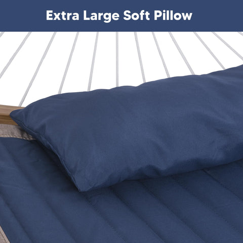 SUNCREAT quilted two-layer hammock offers plush comfort for relaxation.