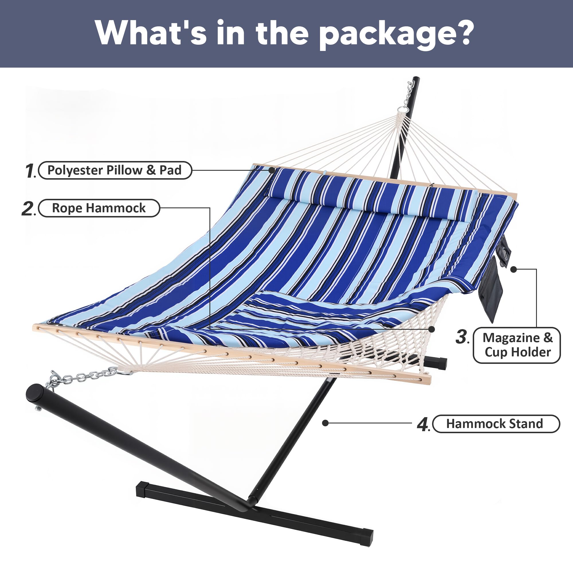 SUNCREAT adjustable ropes help maintain shape and reduce sag for lasting comfort.