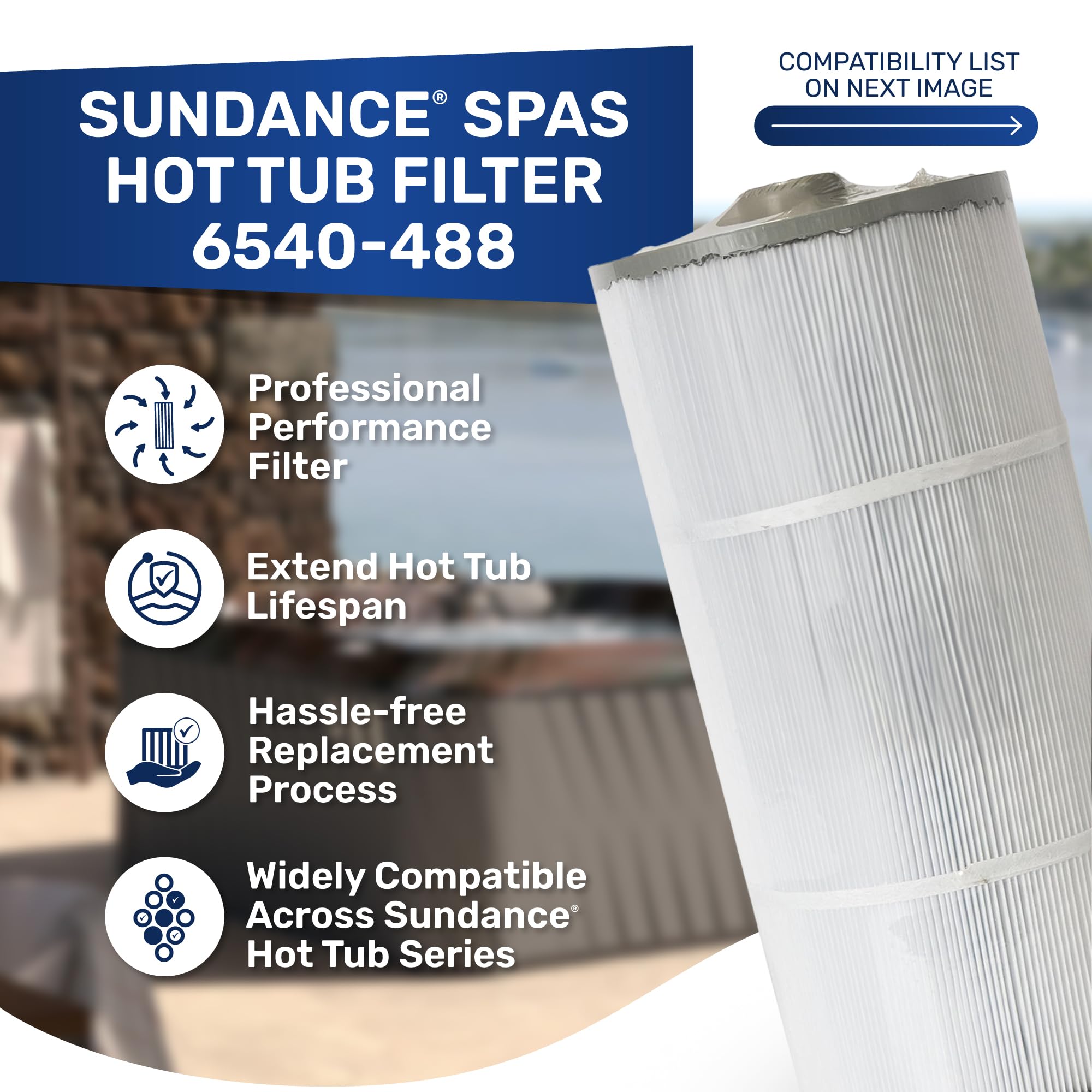 Sundance Spa Filter 6540-488 back view, easy installation and secure fit