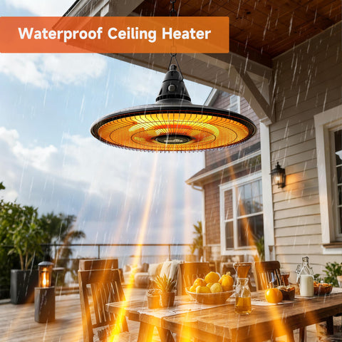 Sundate Hanging Heater 360-degree heat distributes warmth around the space.