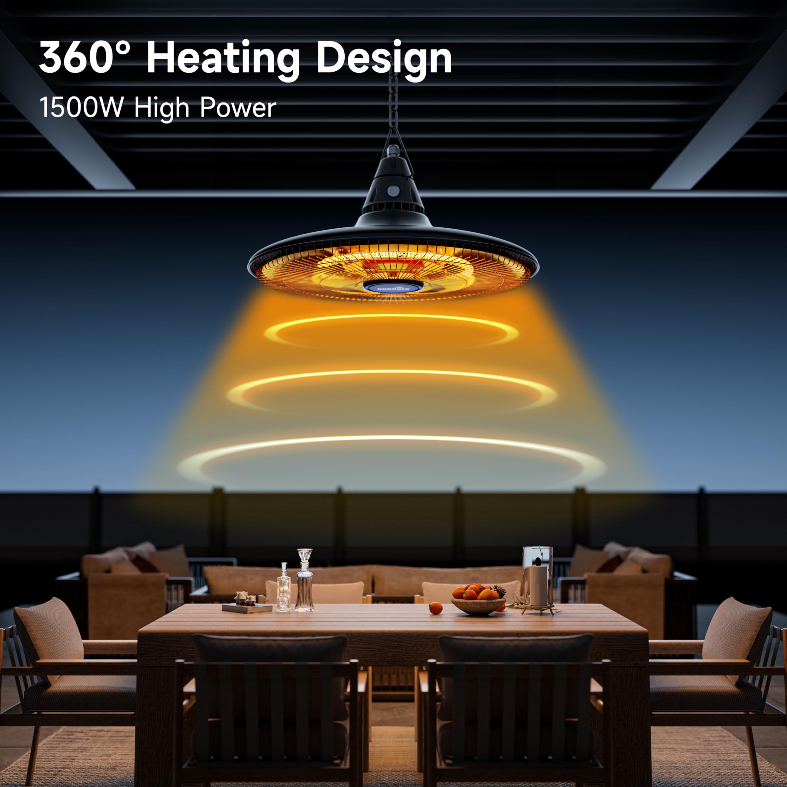 Sundate Hanging Heater indoor use suitable for garages and rooms.