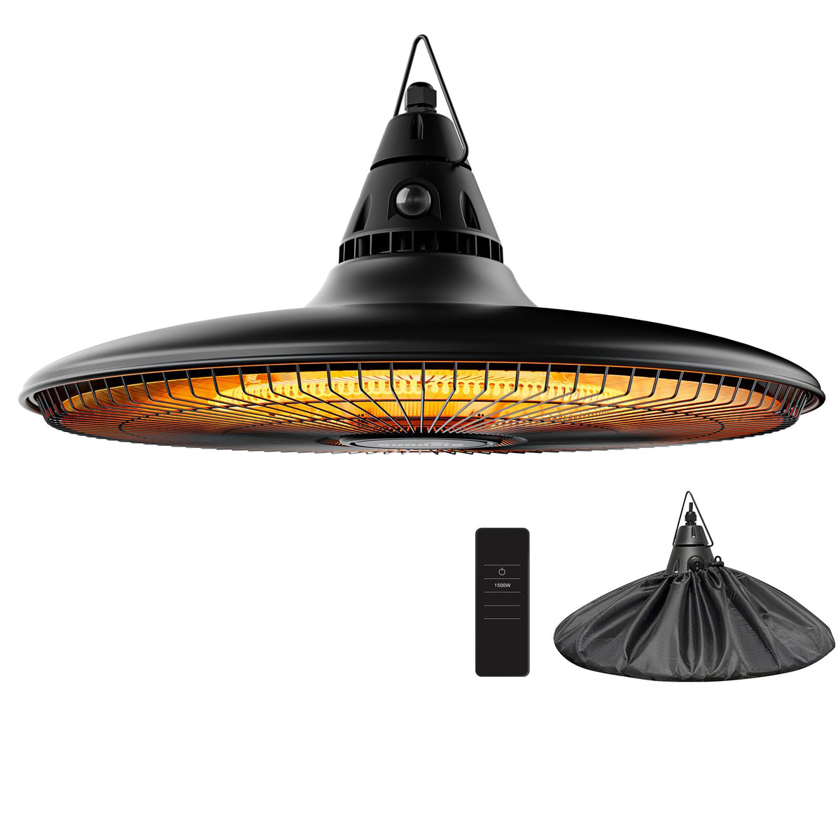 Sundate Hanging Heater with remote control for convenient outdoor comfort.
