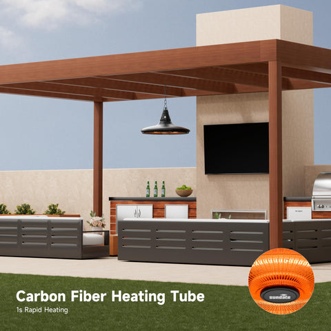 Sundate Hanging Heater weatherproof design with included dust cover.
