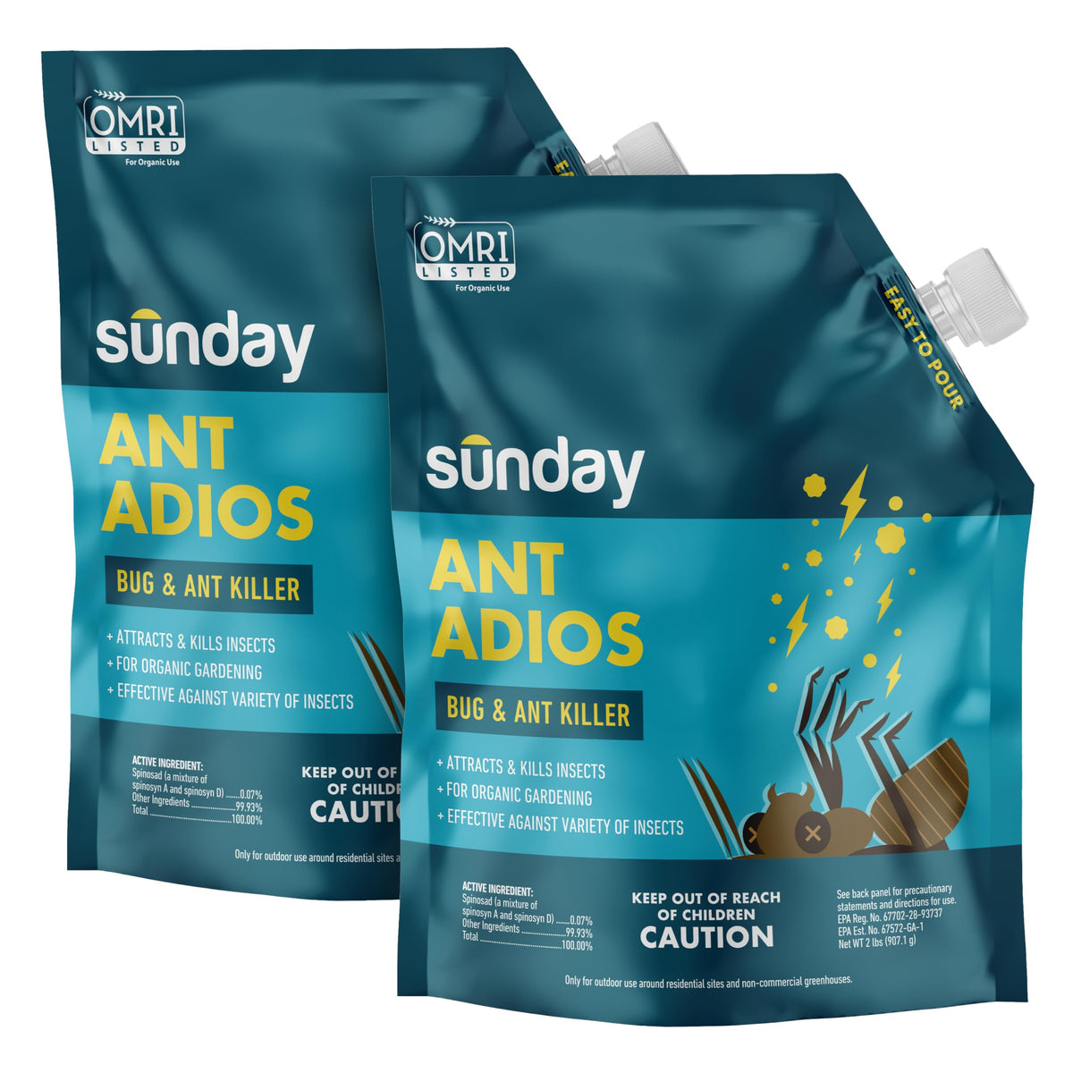 Sunday Ant Adios bag for exterior pest control up to 4,000 sq ft.
