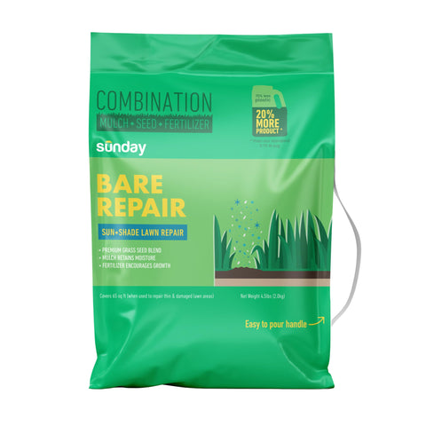 SUNDAY Bare Repair seed-coir coating boosts moisture for quick germination.