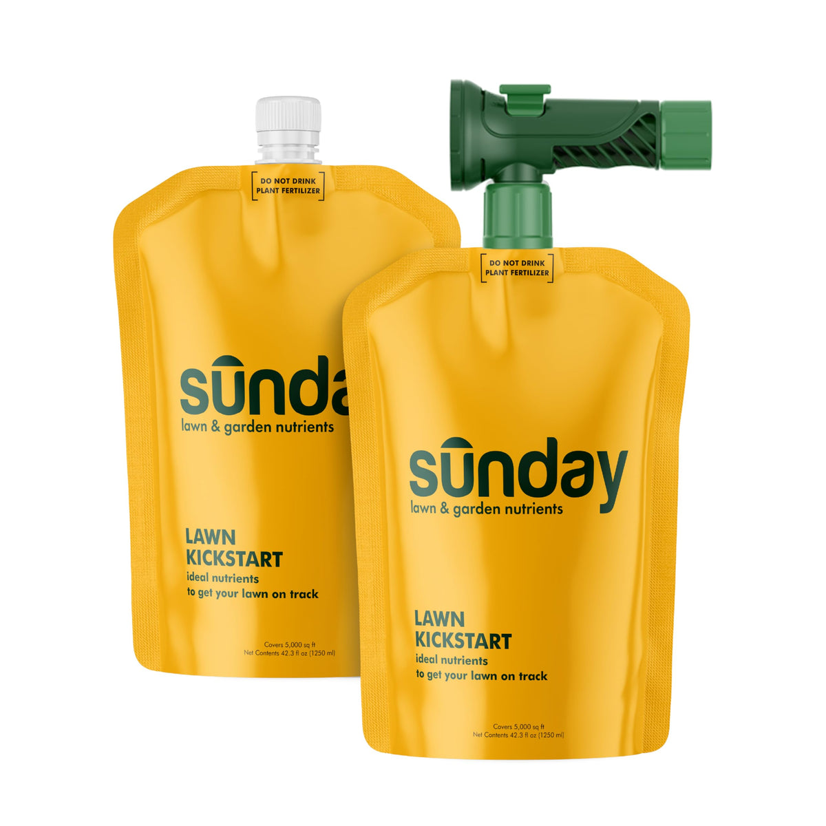 Sunday Lawn Kickstart fertilizer bottle for quick lawn recovery and even feeding.