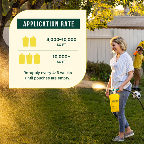 Sunday Lawn Kickstart nitrogen-iron-potassium formula promotes healthy turf growth.