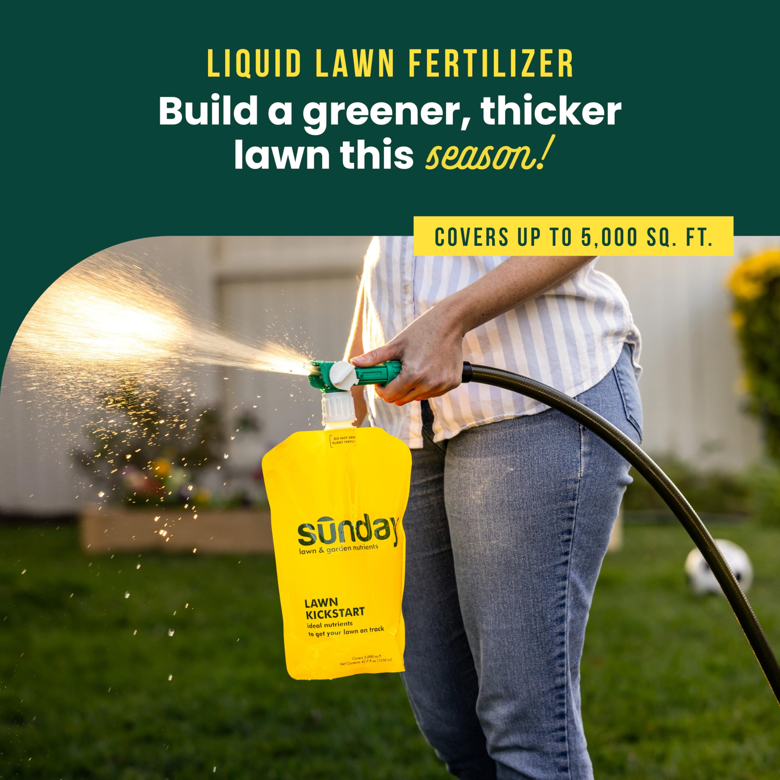 Sunday Lawn Kickstart universal sprayer attachment with hose for easy application.
