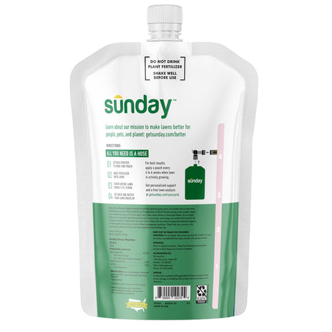 Sunday 22-0-3 nitrogen-rich formula bottle supports growth.