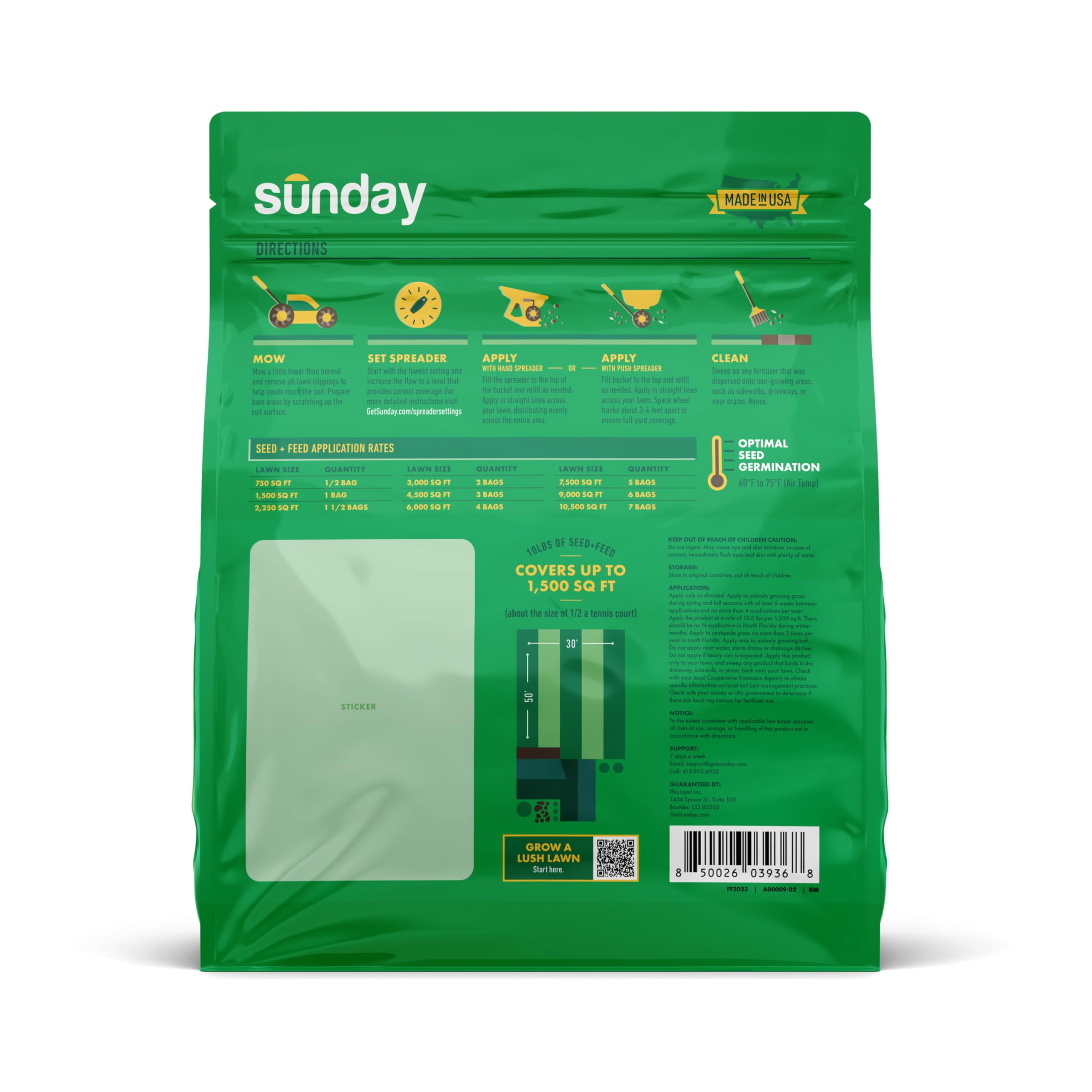 SUNDAY South Seed + Feed 10 lb bag provides convenient lawn care