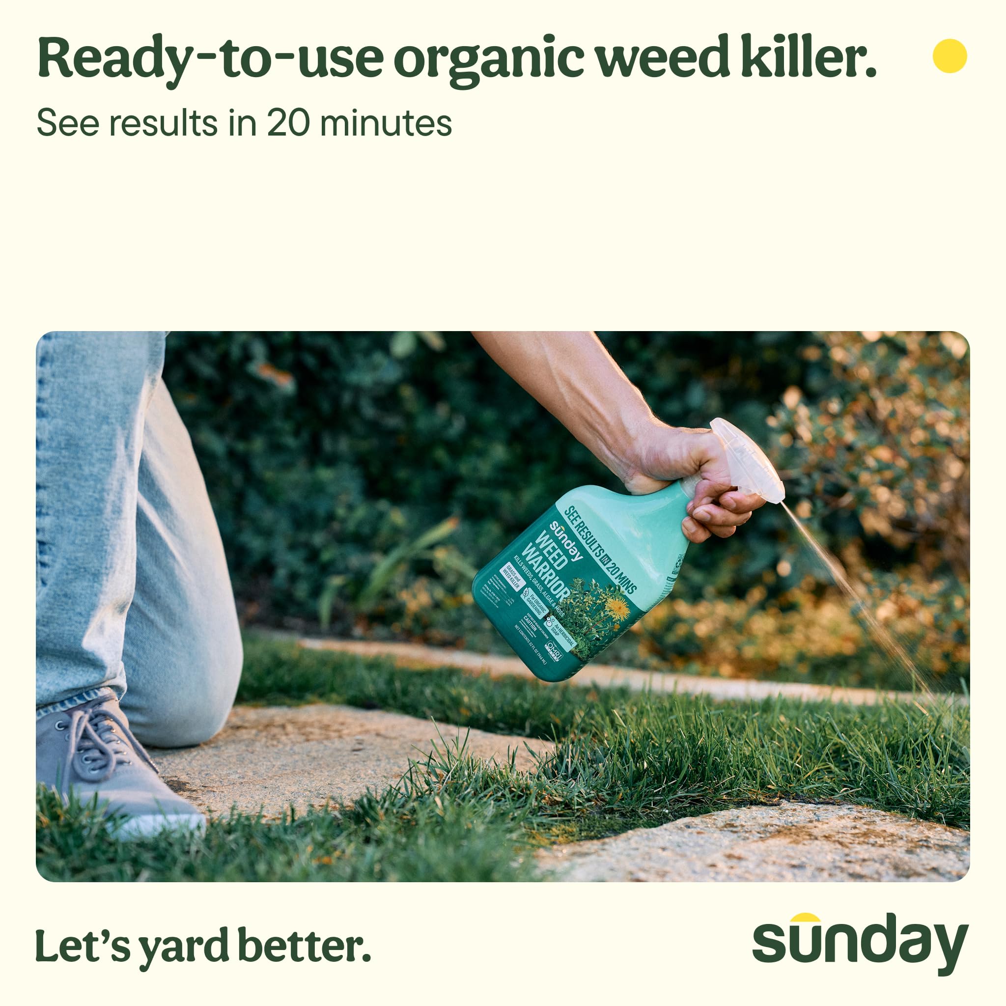 Sunday Weed Warrior label back showing OMRI-listed organic weed control details