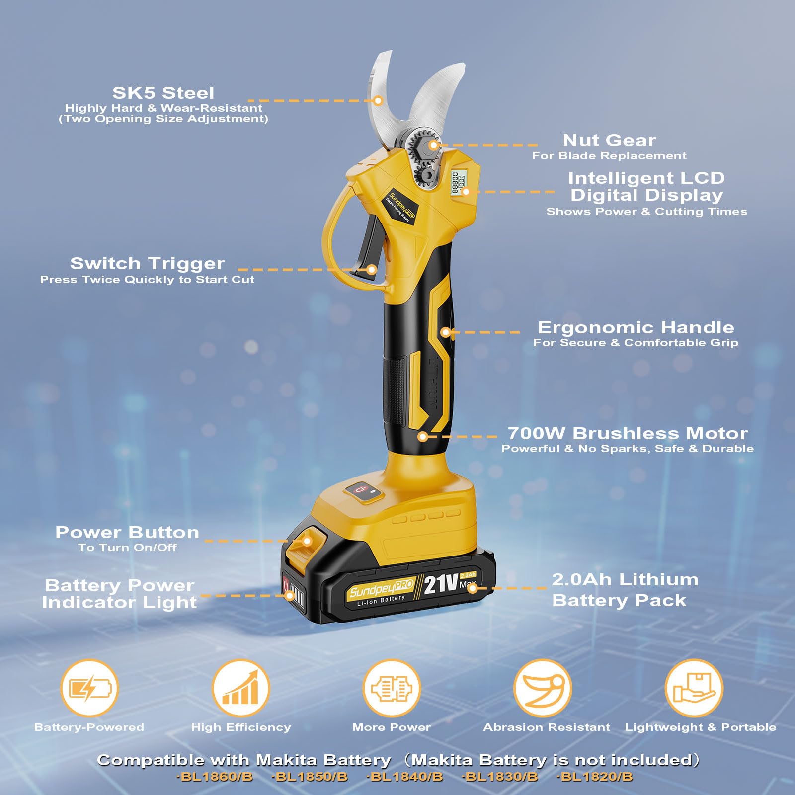 SundpeyPRO adjustable cutting sizes for precise small and thicker branch cuts