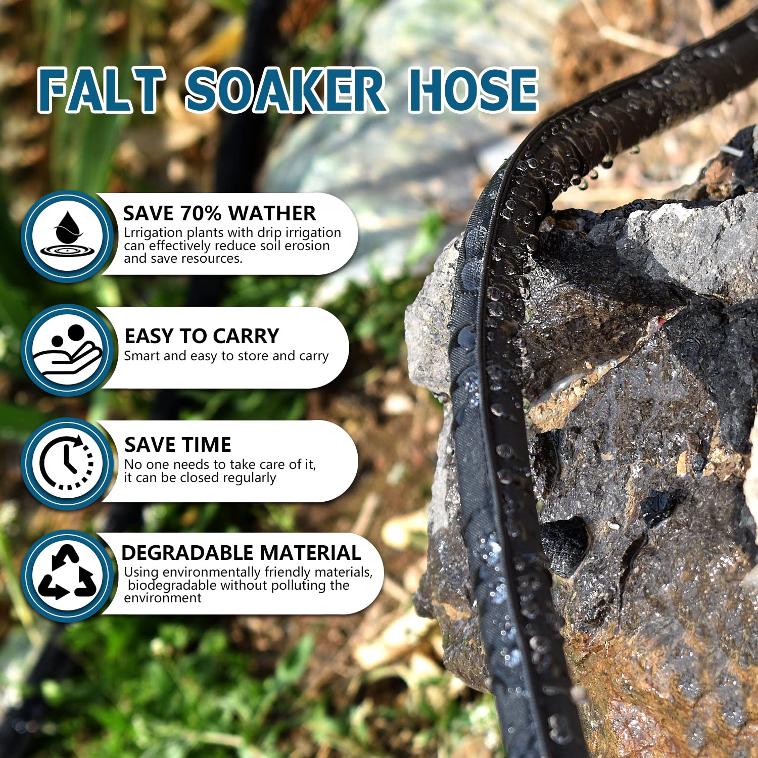 Suneed flat soaker hose cross-section demonstrates gradual moisture release.