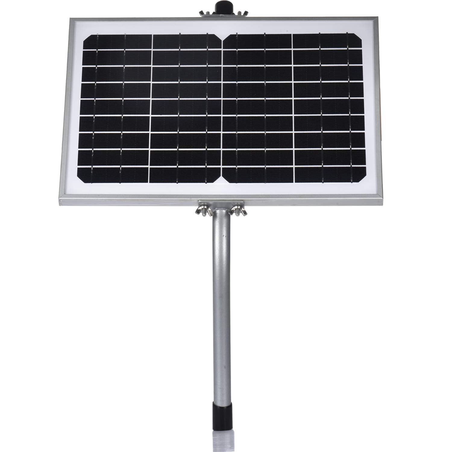 SUNER POWER 10W solar panel charging a 12V gate opener in bright sun