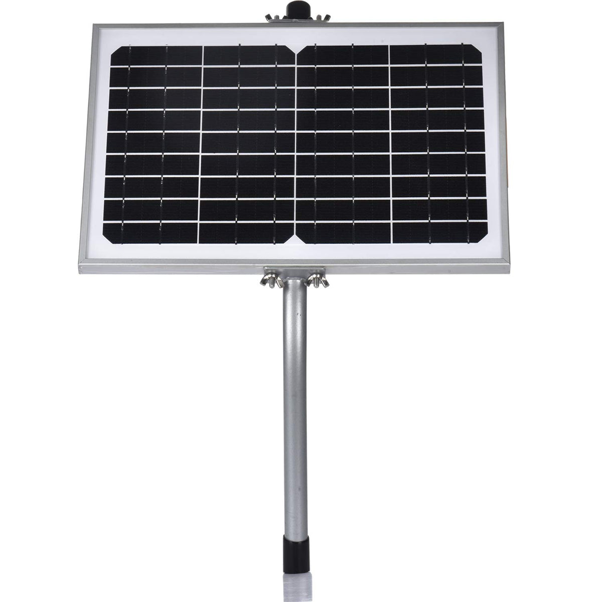 SUNER POWER 10W solar panel charging a 12V gate opener in bright sun