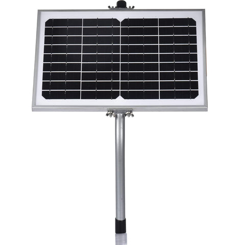 SUNER POWER 10W solar panel charging a 12V gate opener in bright sun