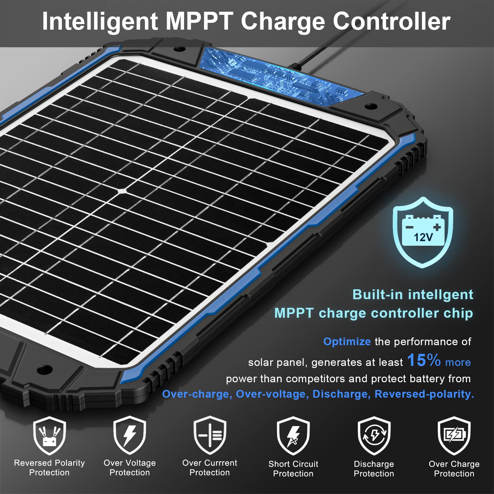 SUNER POWER MPPT controller close-up showing efficient charging.