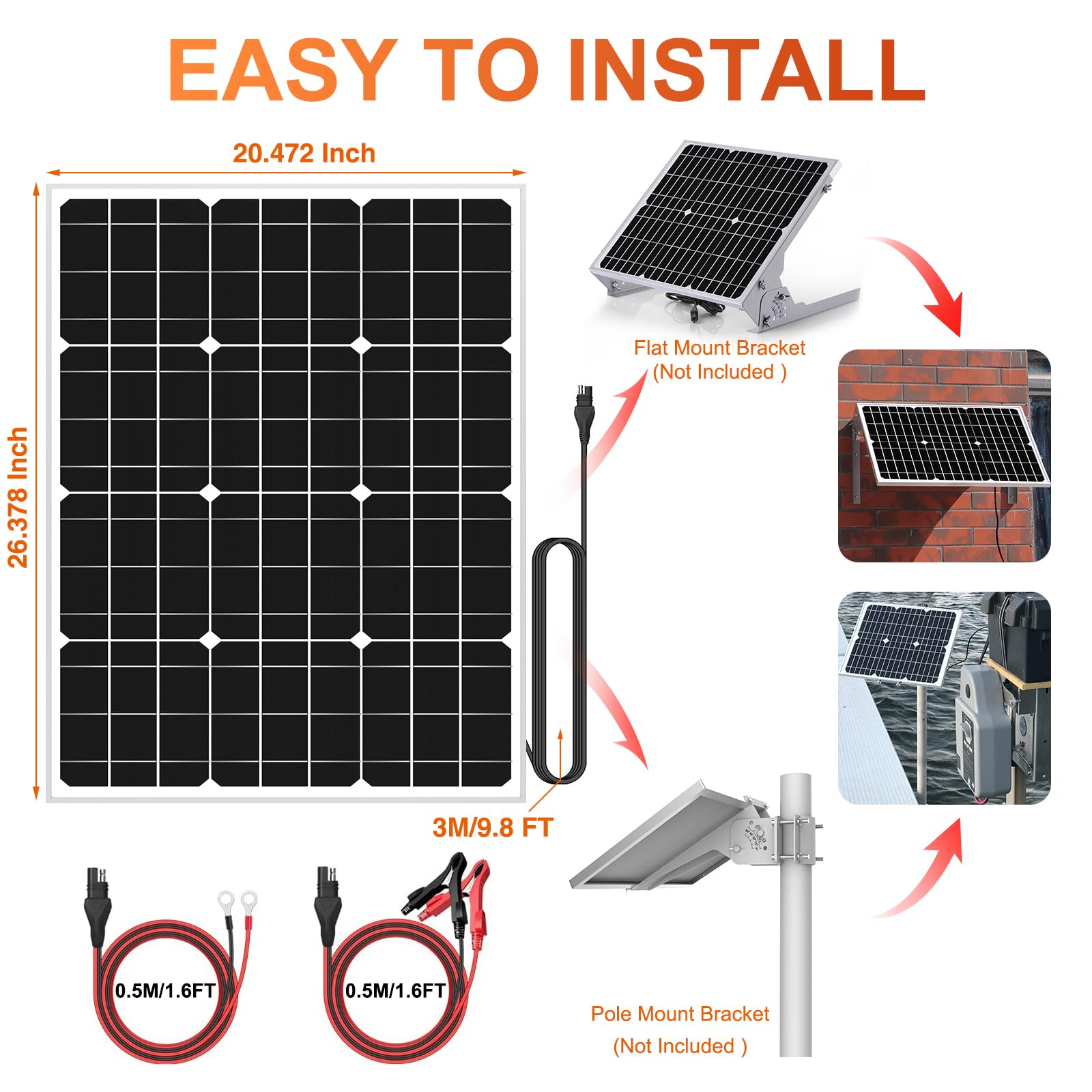 SUNER POWER Packaging includes cables and mounting hardware for quick installation