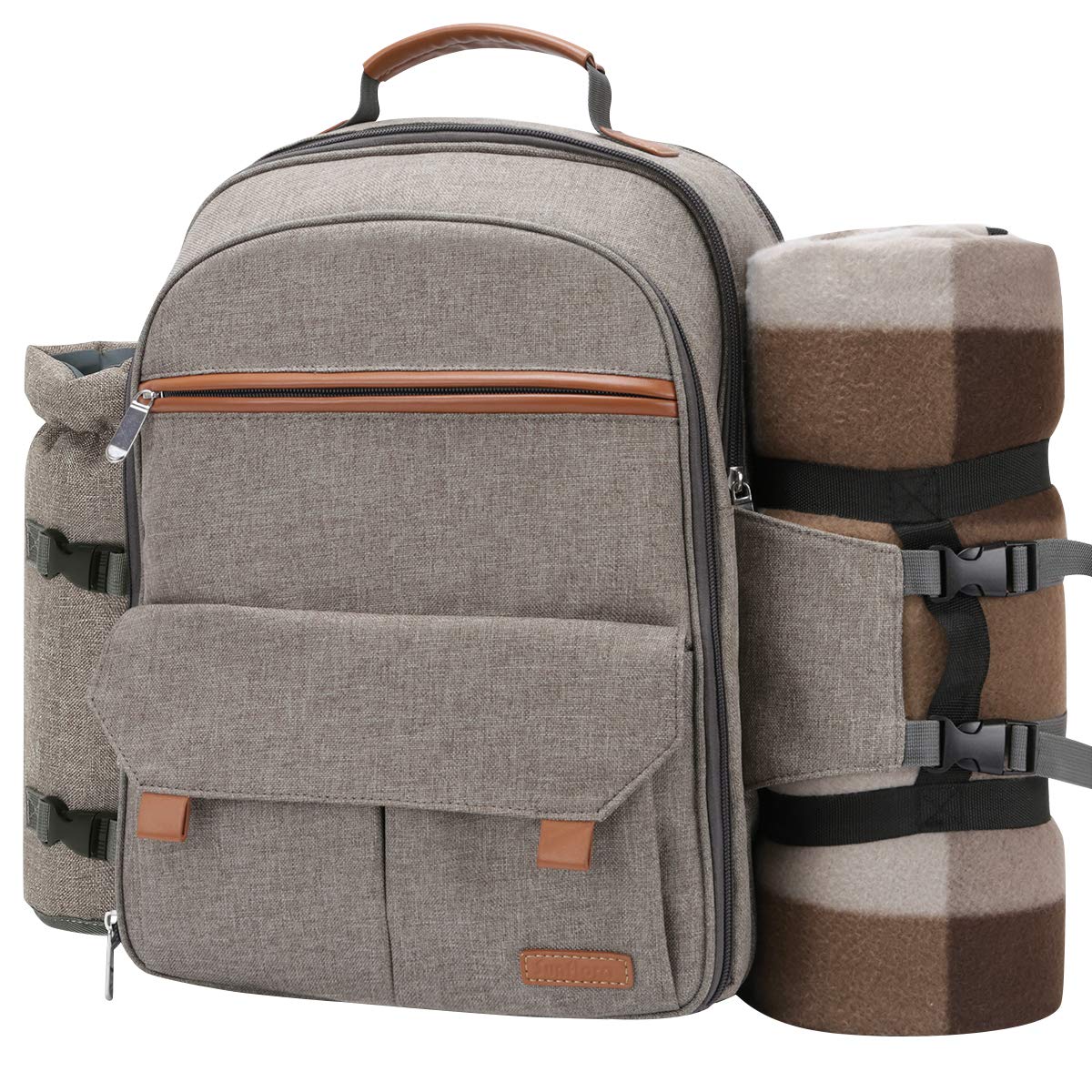 Sunflora picnic backpack 4-person with insulated cooler keeps drinks cold outdoors