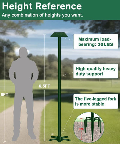 Sungaryard bird feeder pole kit with five-prong base supports versatile feeder setups
