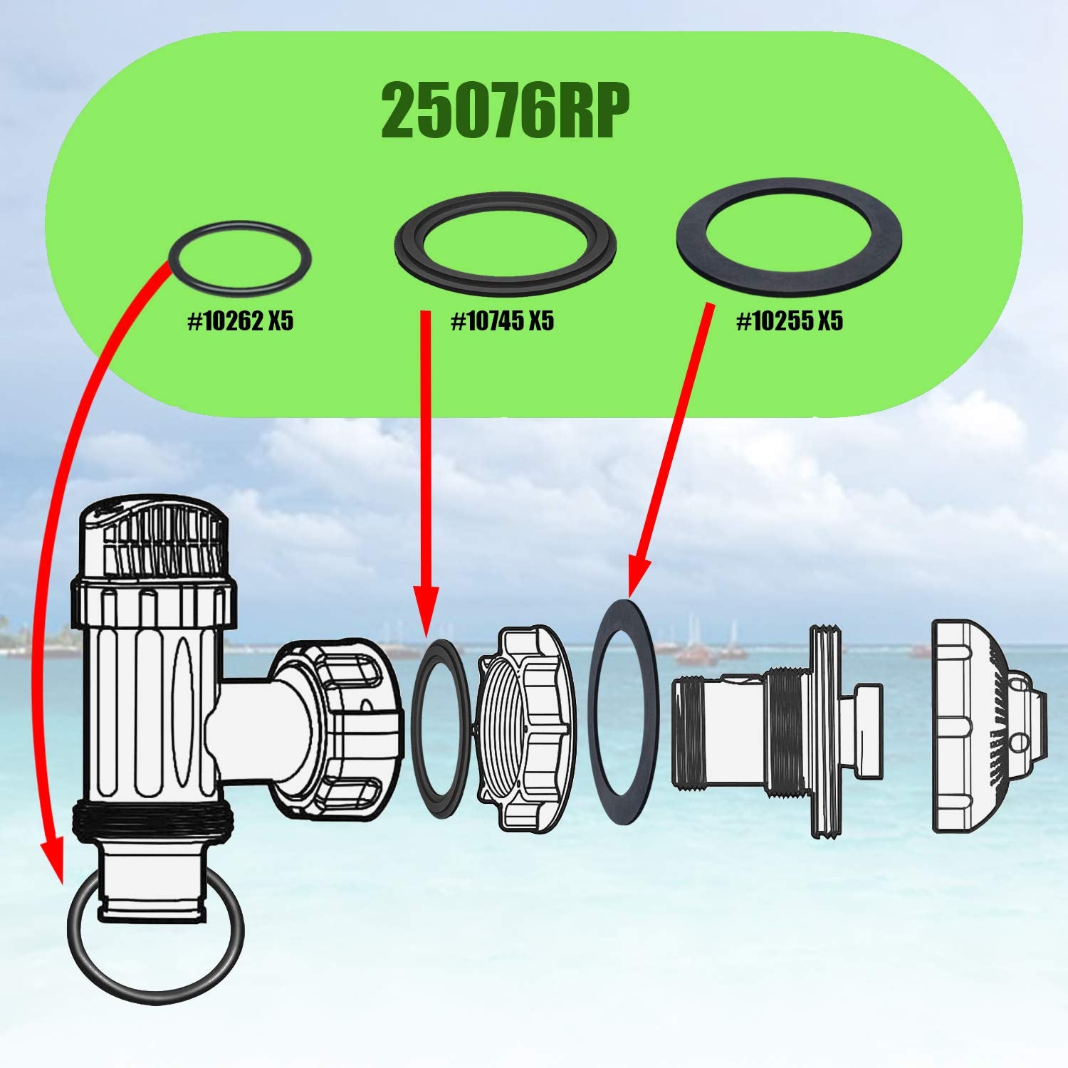 SUNGIFT 25076RP gasket kit with O rings for Intex 1-1/2 in connections, anti-leak seals.