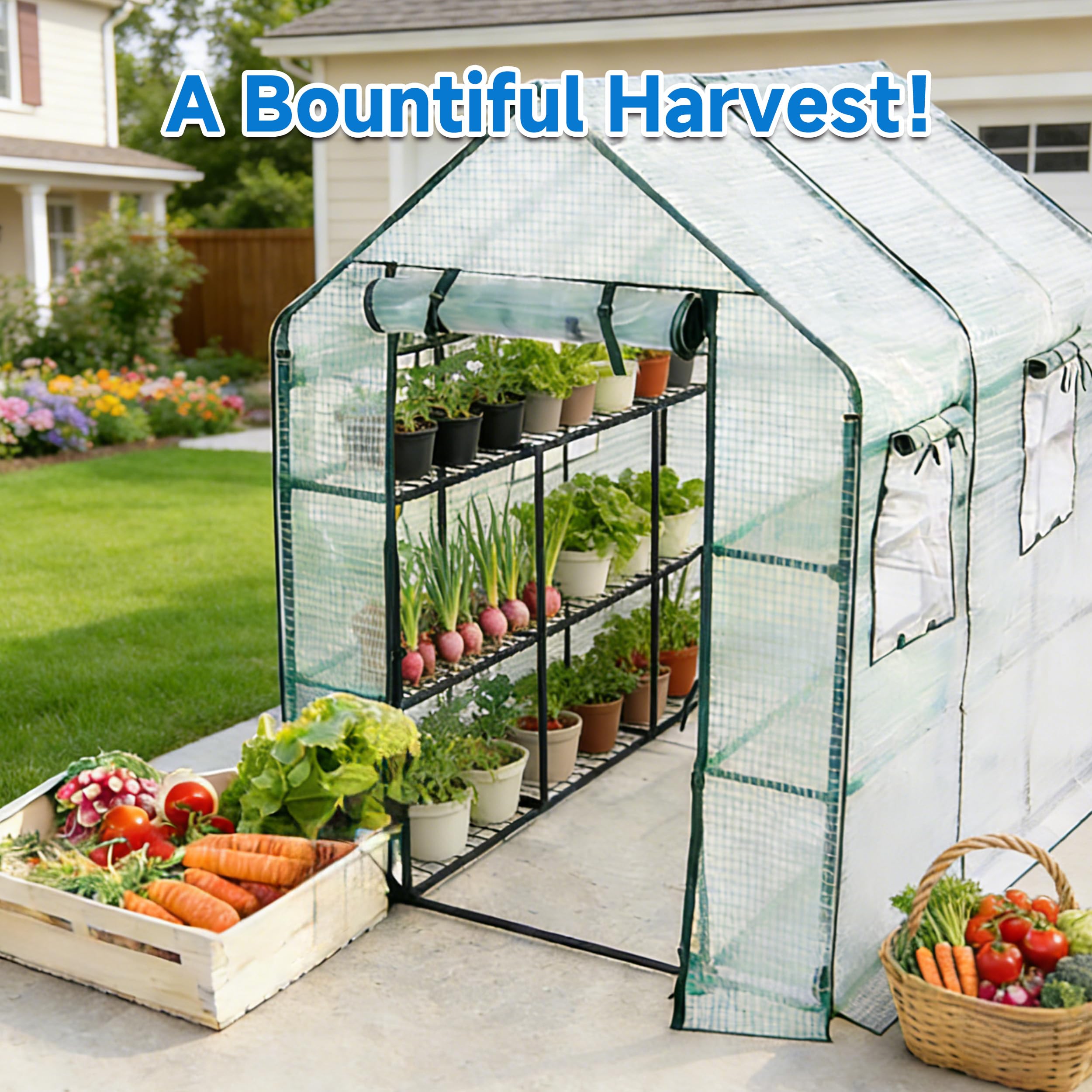 SUNGIFT weatherproof greenhouse shields plants from wind and rain.