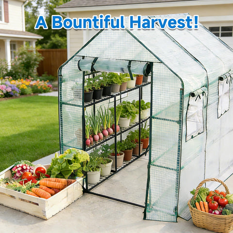 SUNGIFT weatherproof greenhouse shields plants from wind and rain.