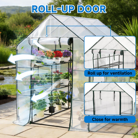 SUNGIFT roll-up door provides ventilation while tending plants.