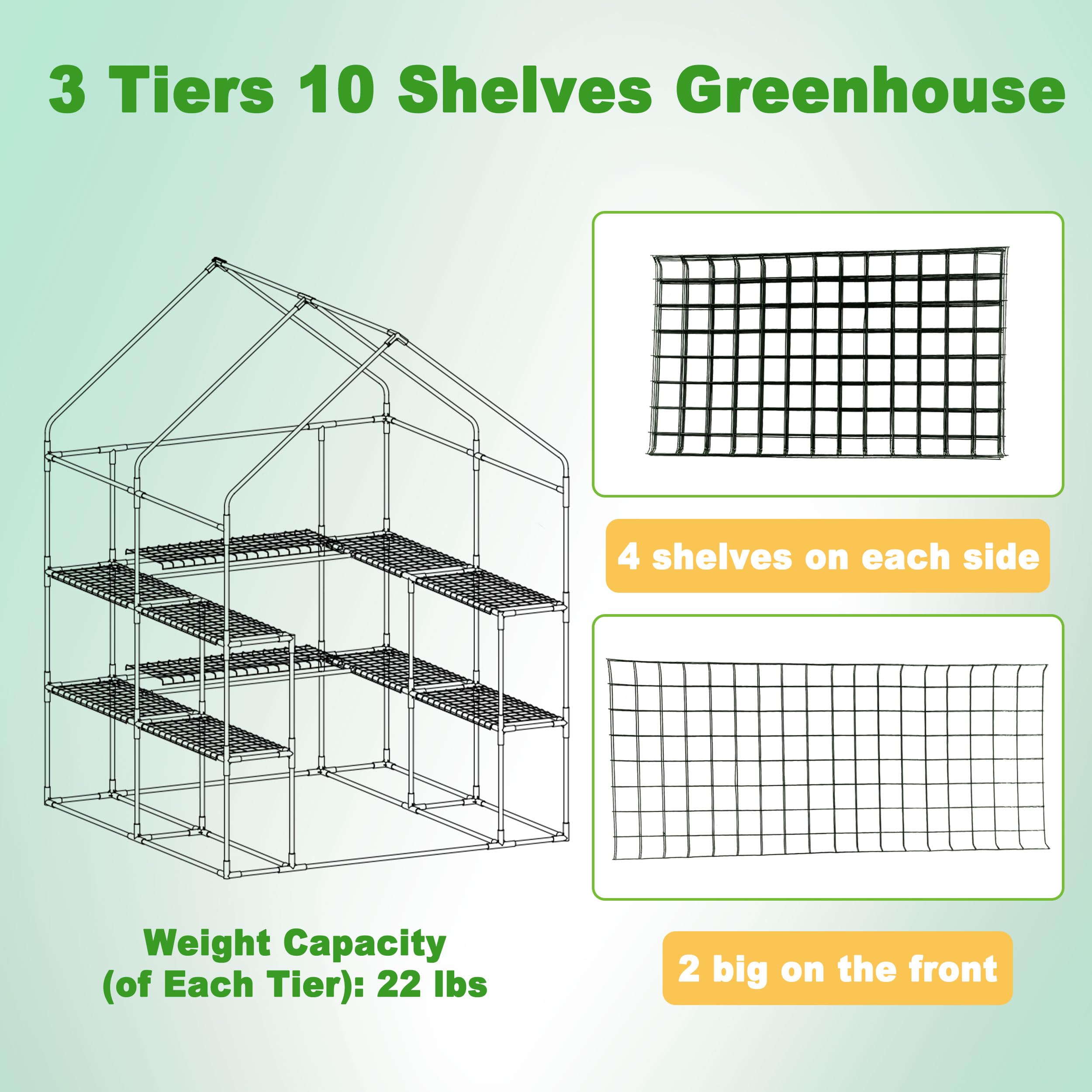 SUNGIFT Walk-in Greenhouse interior shelves maximize space for seedlings and trays