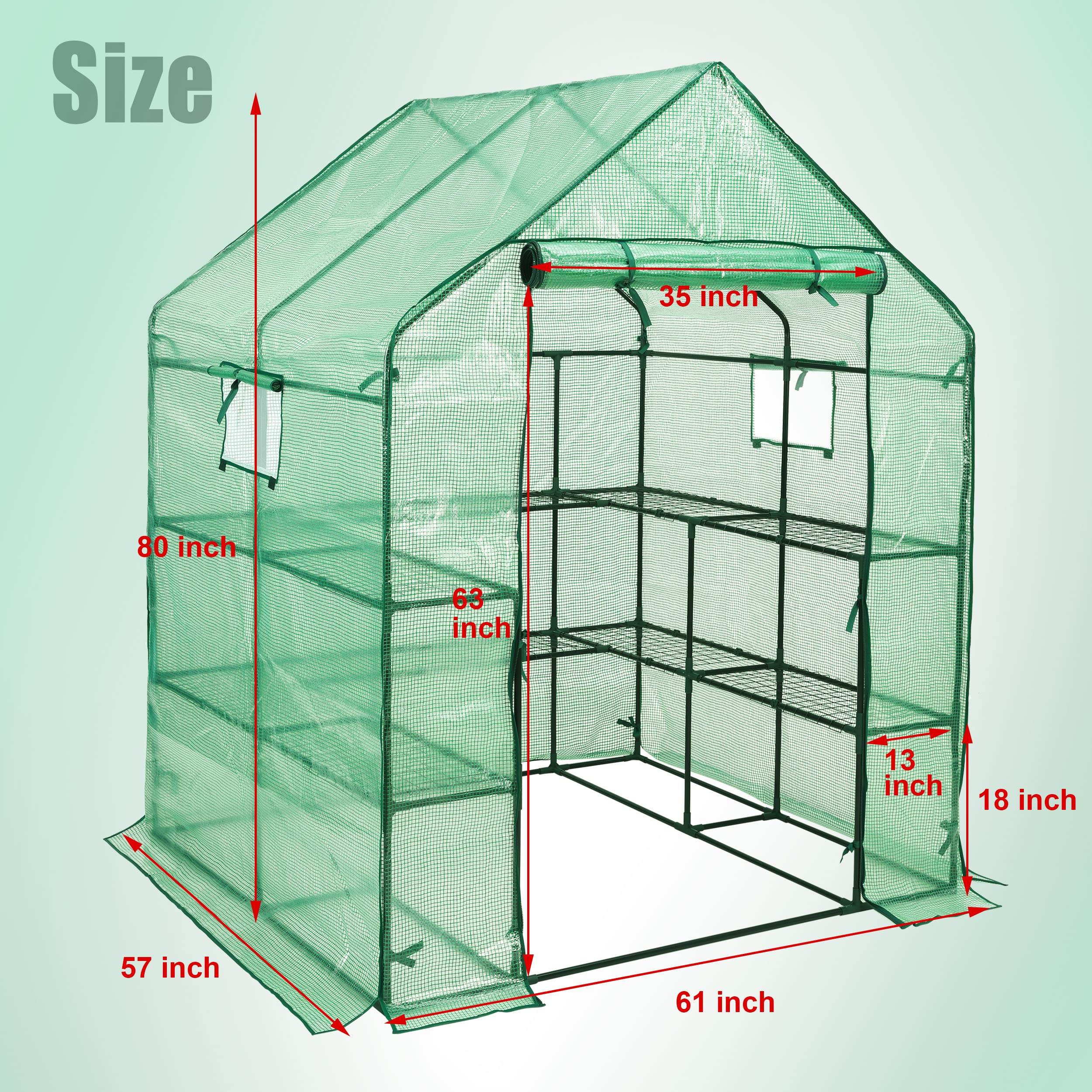 SUNGIFT Walk-in Greenhouse roll-up door enables quick access and airflow