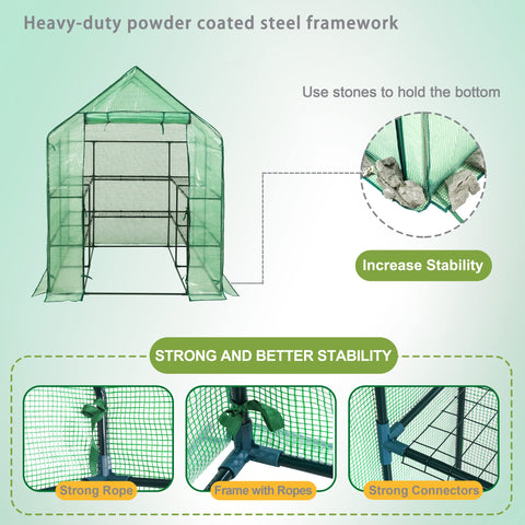 SUNGIFT Walk-in Greenhouse sturdy frame supports heavy pots and racks