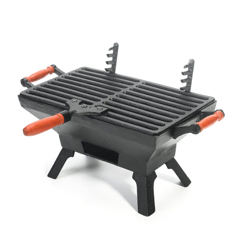Sungmor compact cast-iron grill overview showing sturdy construction for even heating in small spaces.