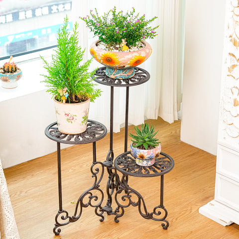 Sungmor foldable metal plant shelf shown folded for space-saving storage.